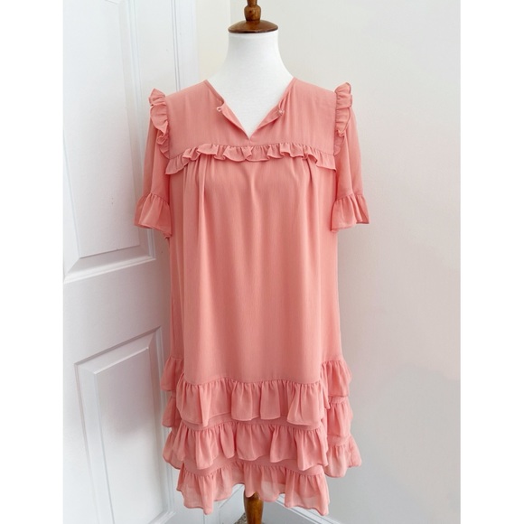 J. Crew Point Sur Peach Coral Drop Waist Ruffle Dress Size 8